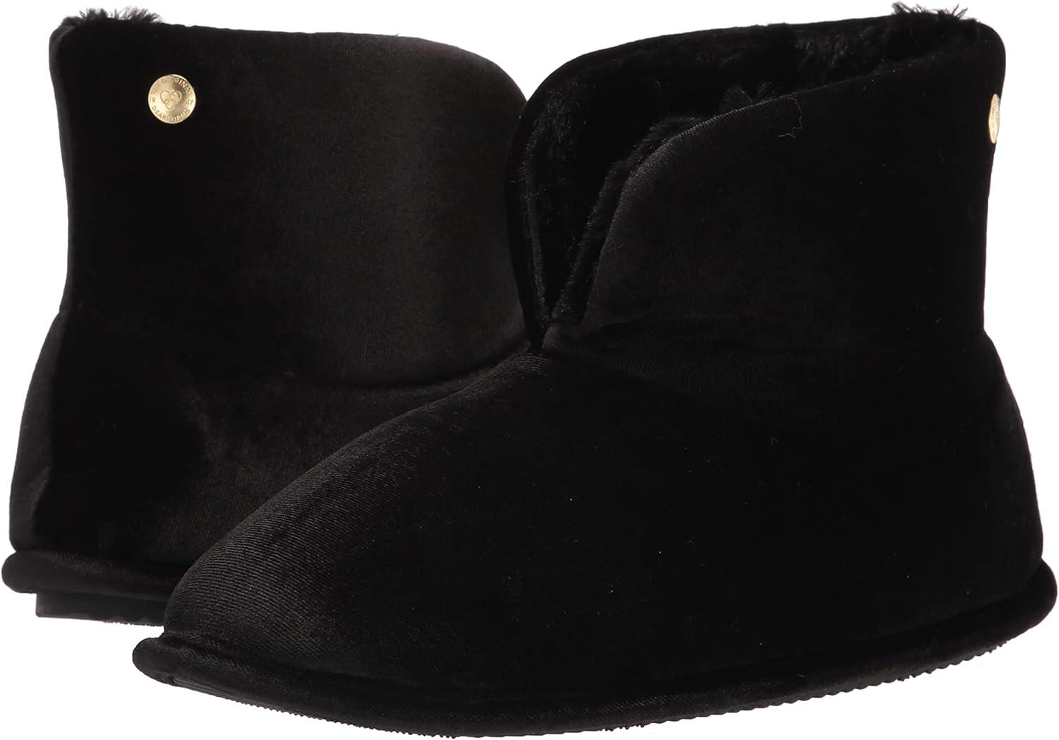 imageDearfoams womens Sara Velour BootieSlipperShiny Black