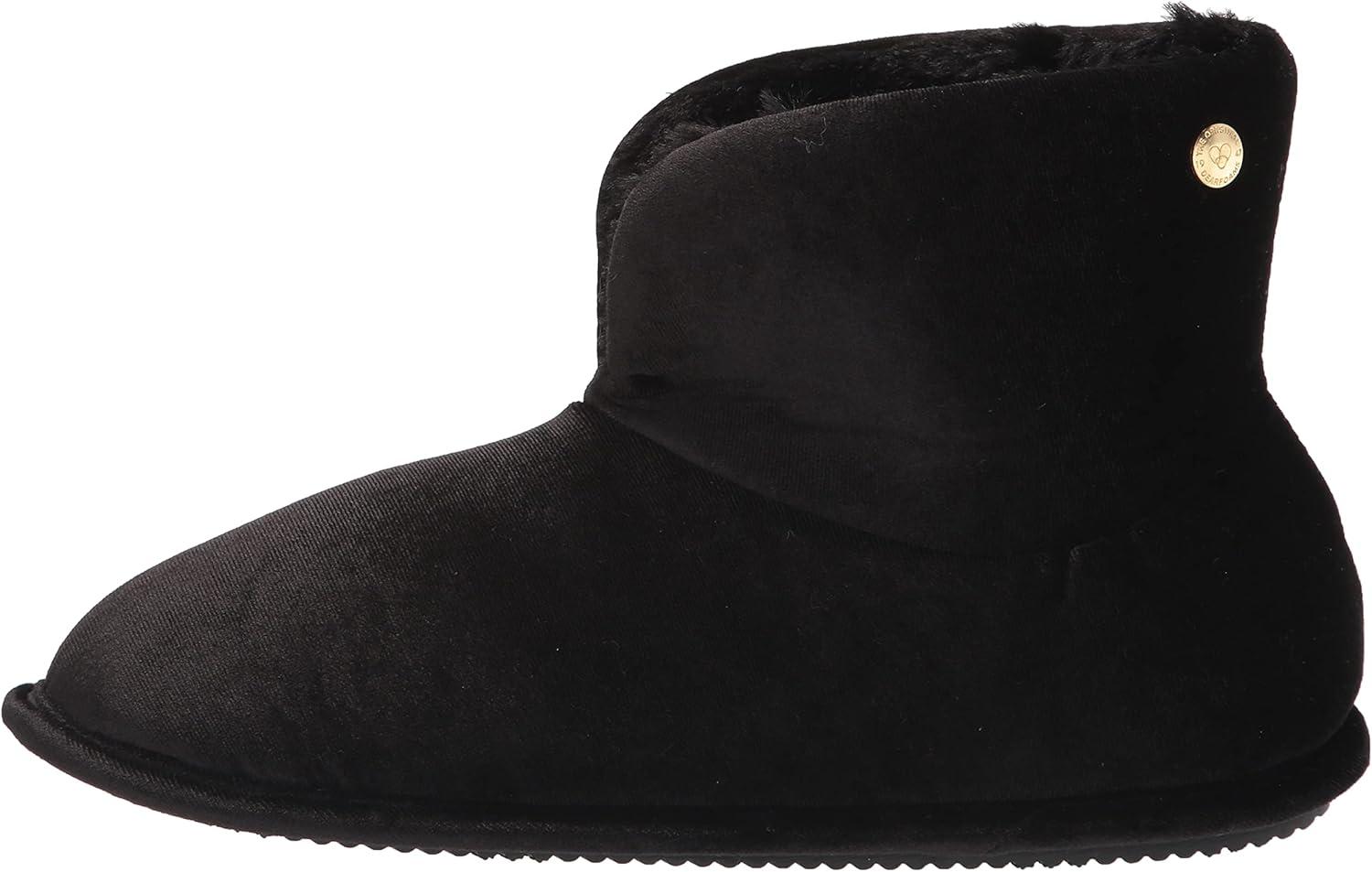 imageDearfoams womens Sara Velour BootieSlipperShiny Black