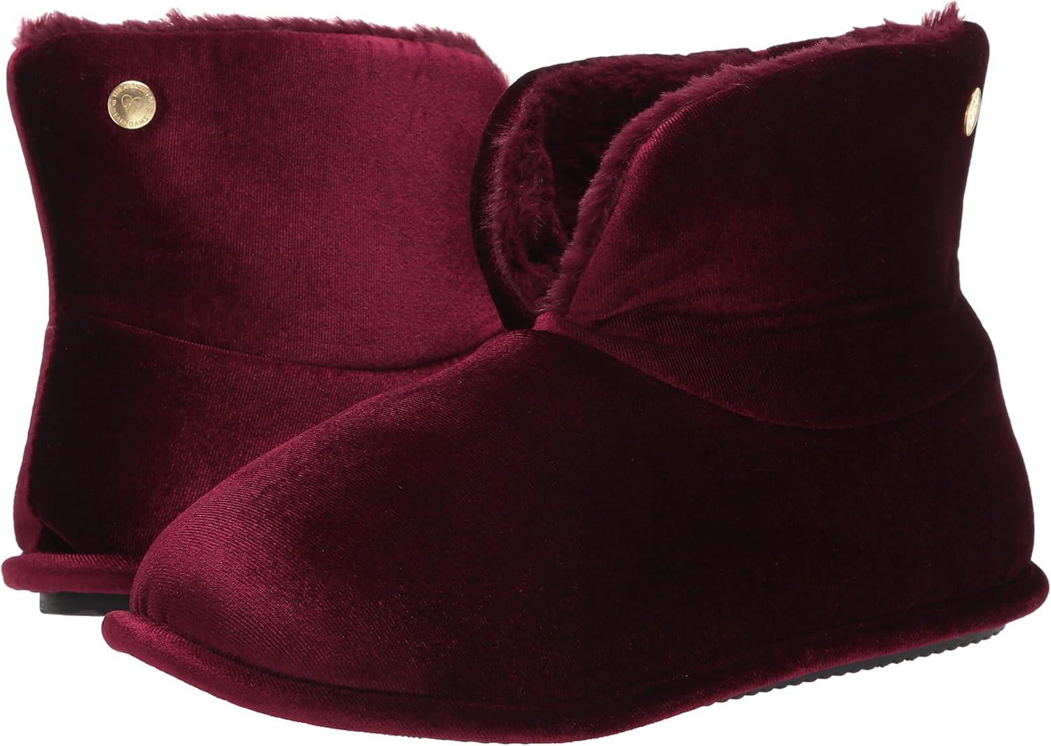 imageDearfoams womens Sara Velour BootieSlipperShiny Burgundy