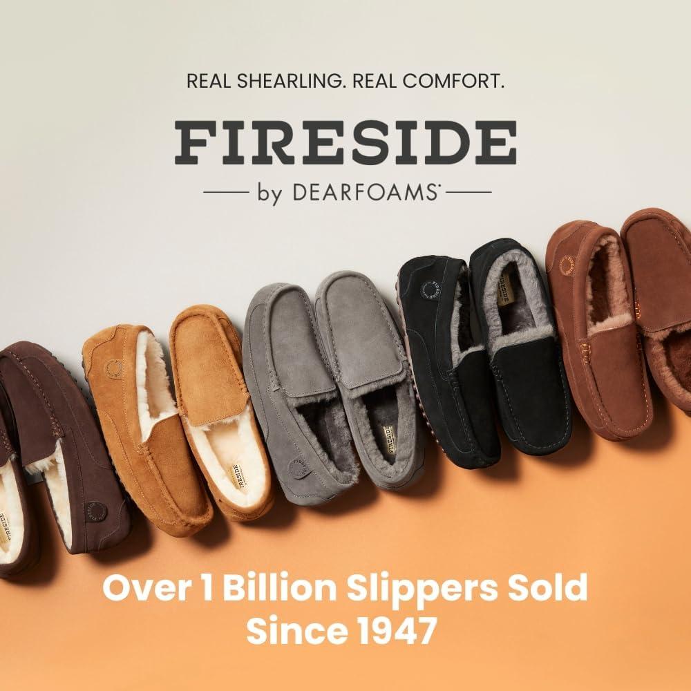 imageFireside By Dearfoams Mens Melbourne Genuine Shearling Moccasin Slippers Memory Foam Sudede Loafers Slipin House ShoesSand