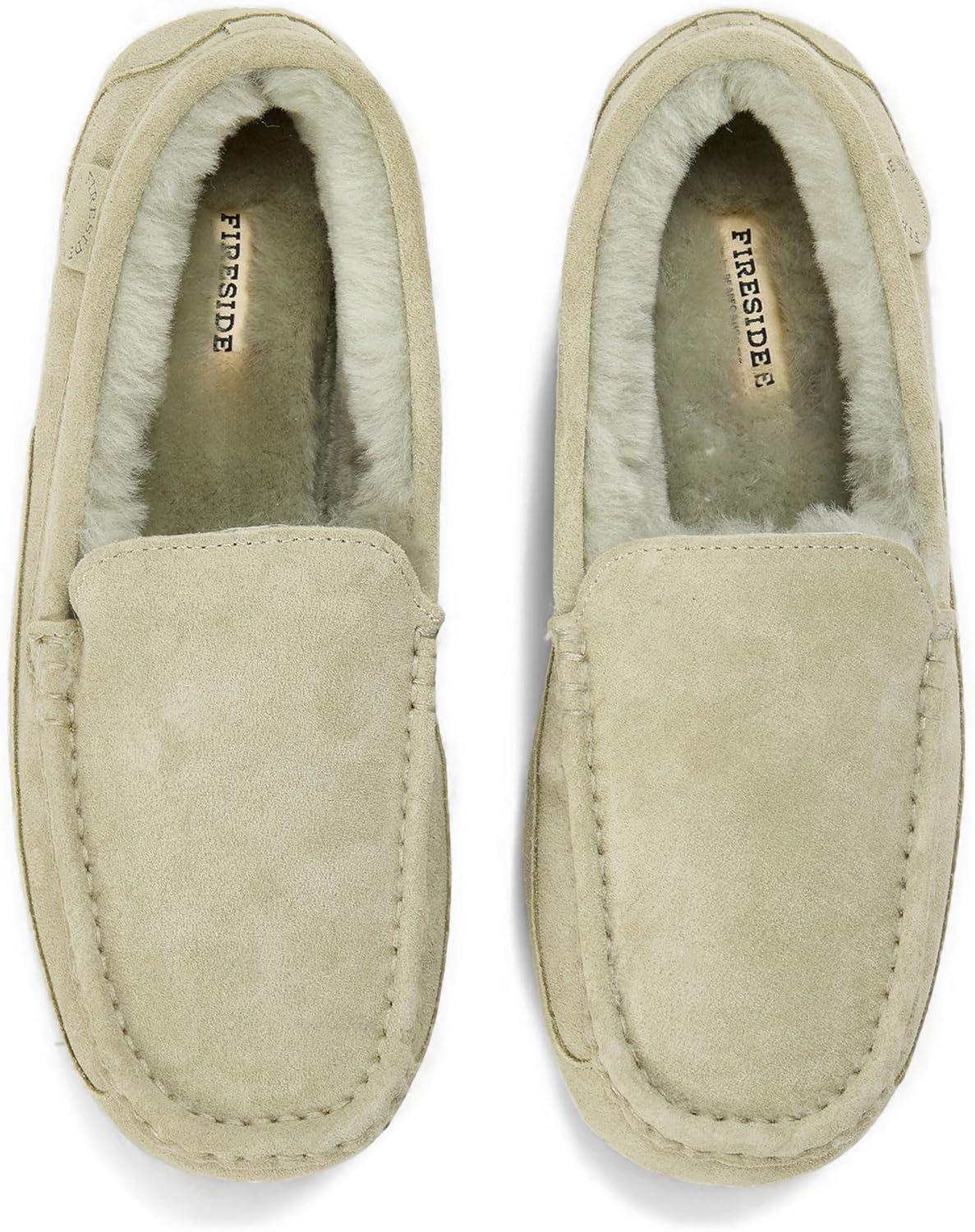 imageFireside By Dearfoams Mens Melbourne Genuine Shearling Moccasin Slippers Memory Foam Sudede Loafers Slipin House ShoesSeagrass