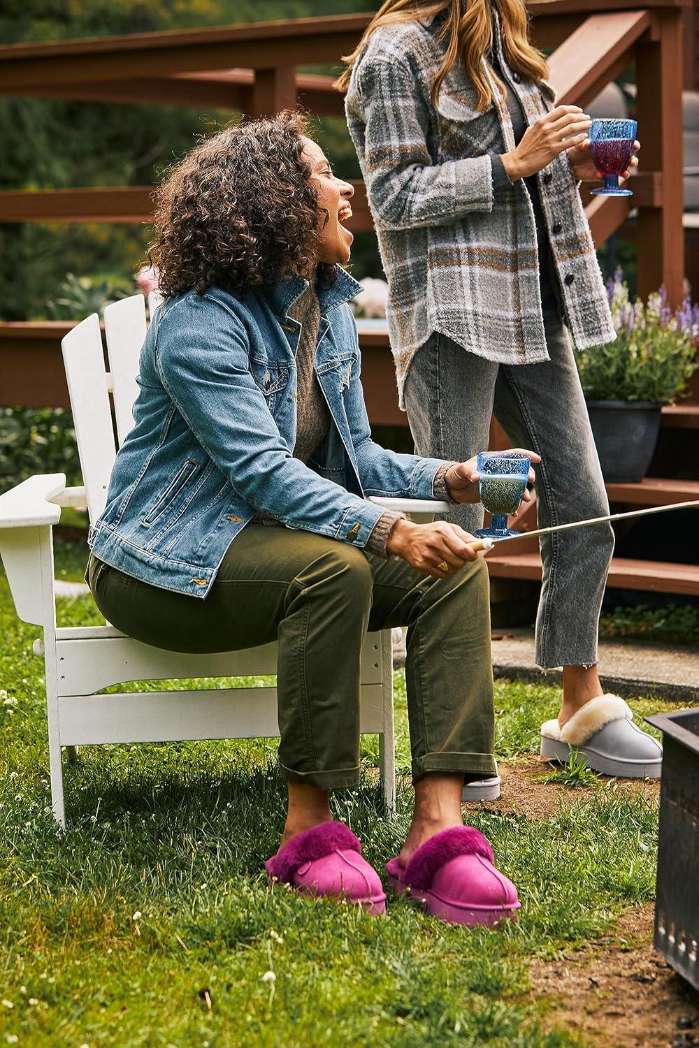 imageFireside By Dearfoams Womens Melton Platform Slippers Genuine Shearling Memory Foam Slipin House ShoesFuchsia Pink Platform