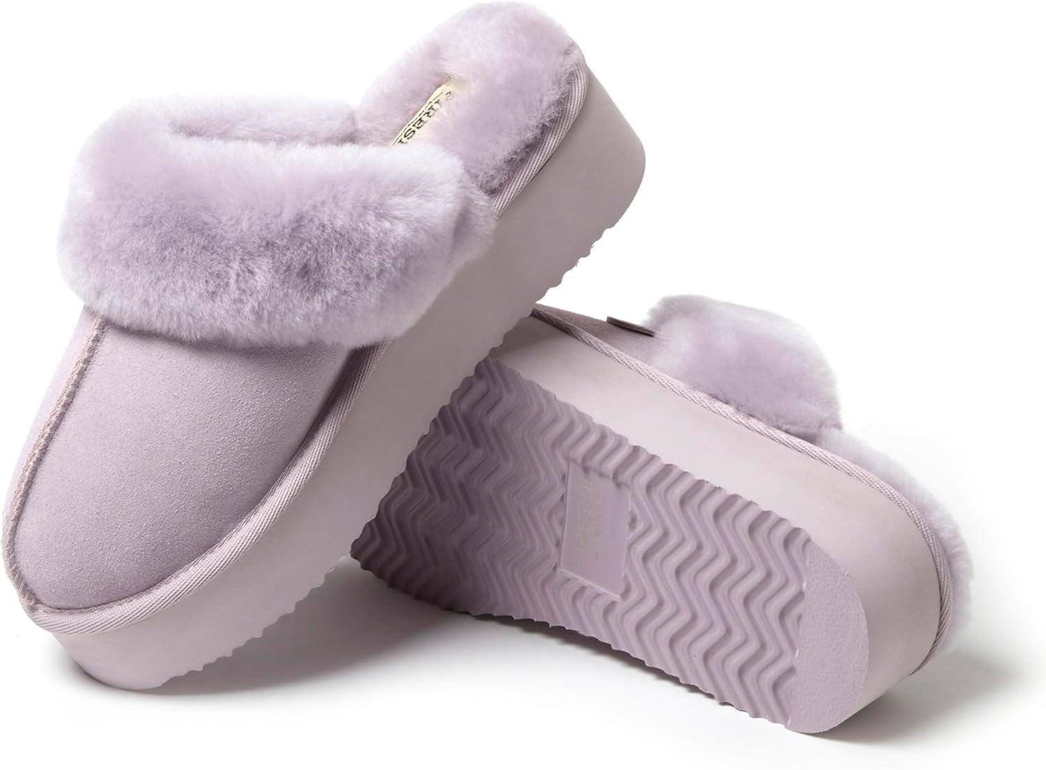 imageFireside By Dearfoams Womens Melton Platform Slippers Genuine Shearling Memory Foam Slipin House ShoesLilac