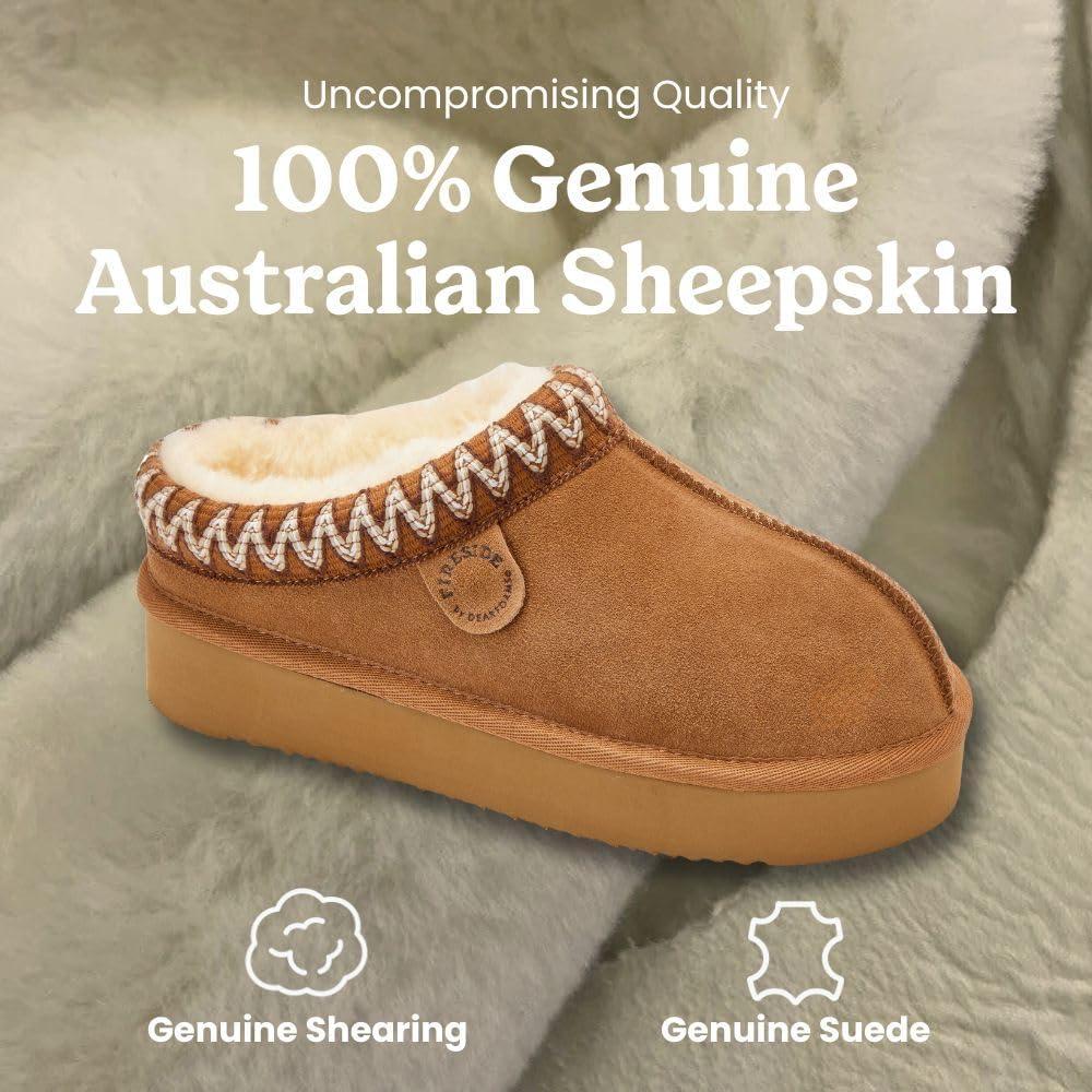 imageFireside By Dearfoams Womens Queenstown Shearling Slippers Memory Foam Suede Clog IndoorOutdoor Slipin House ShoesChestnut Taping