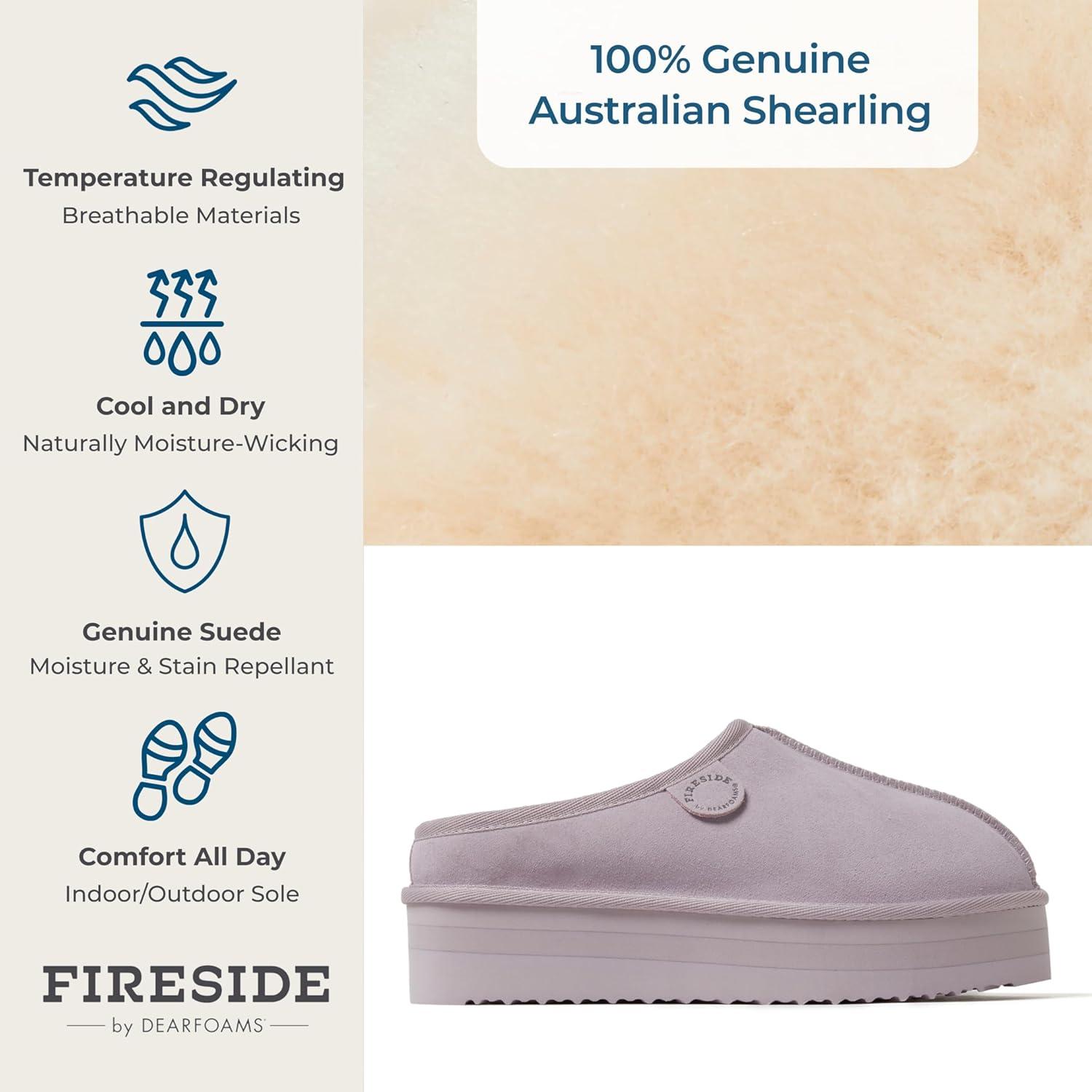 imageFireside By Dearfoams Womens Queenstown Shearling Slippers Memory Foam Suede Clog IndoorOutdoor Slipin House ShoesLilac Platform