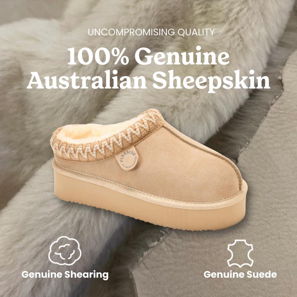 imageFireside By Dearfoams Womens Queenstown Shearling Slippers Memory Foam Suede Clog IndoorOutdoor Slipin House ShoesSand Taping