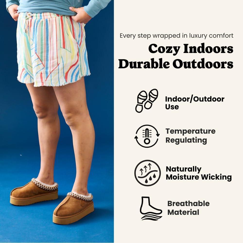 imageFireside By Dearfoams Womens Queenstown Shearling Slippers Memory Foam Suede Clog IndoorOutdoor Slipin House ShoesSand Taping