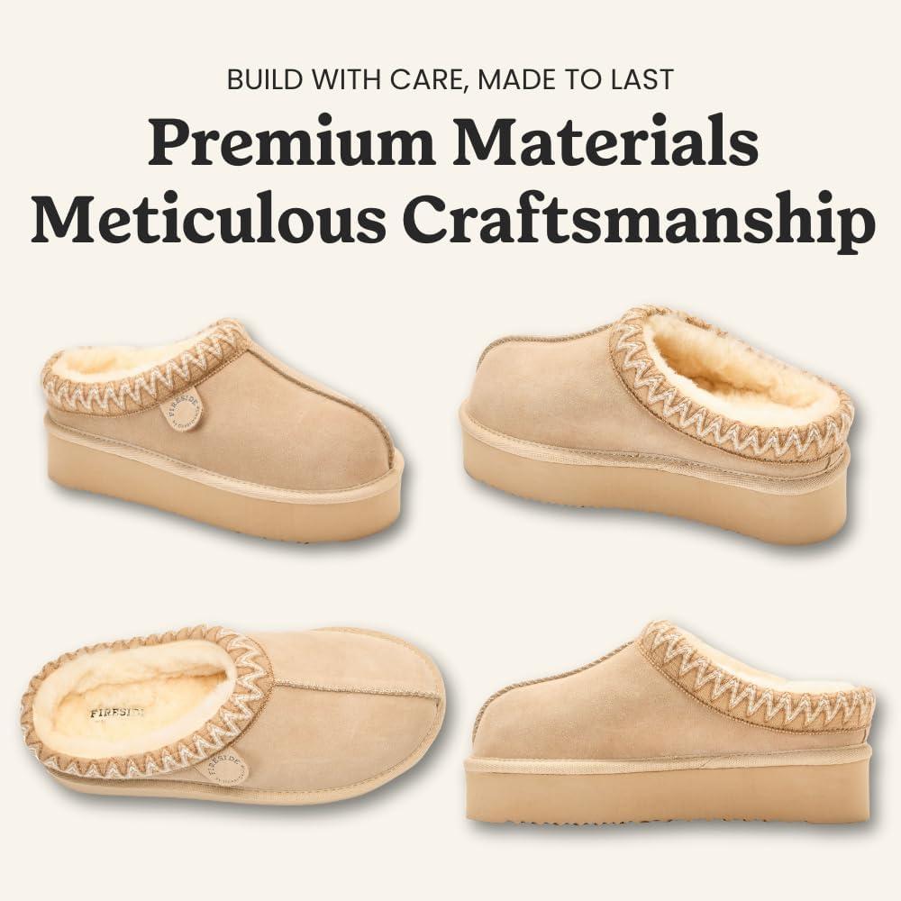 imageFireside By Dearfoams Womens Queenstown Shearling Slippers Memory Foam Suede Clog IndoorOutdoor Slipin House ShoesSand Taping
