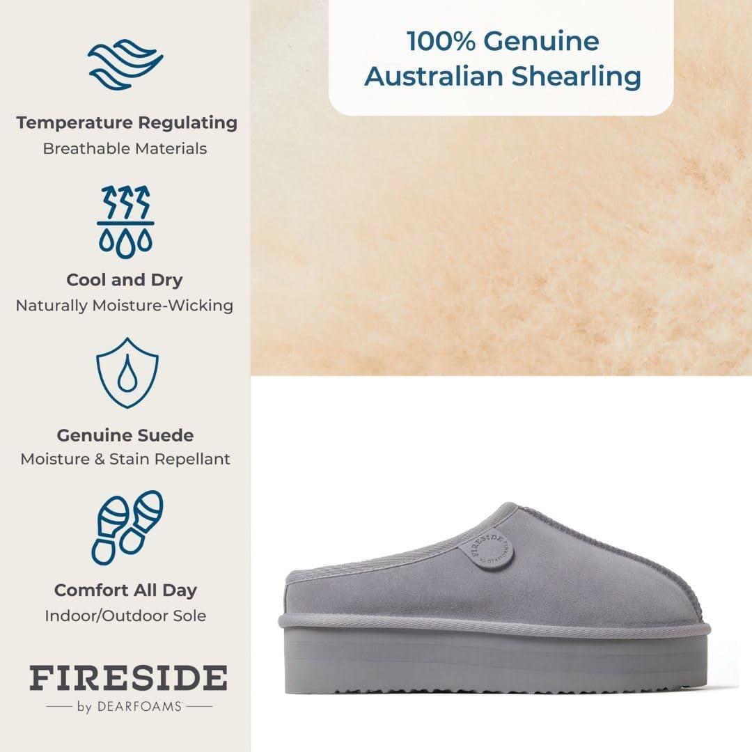 imageFireside By Dearfoams Womens Queenstown Shearling Slippers Memory Foam Suede Clog IndoorOutdoor Slipin House ShoesSleet Platform
