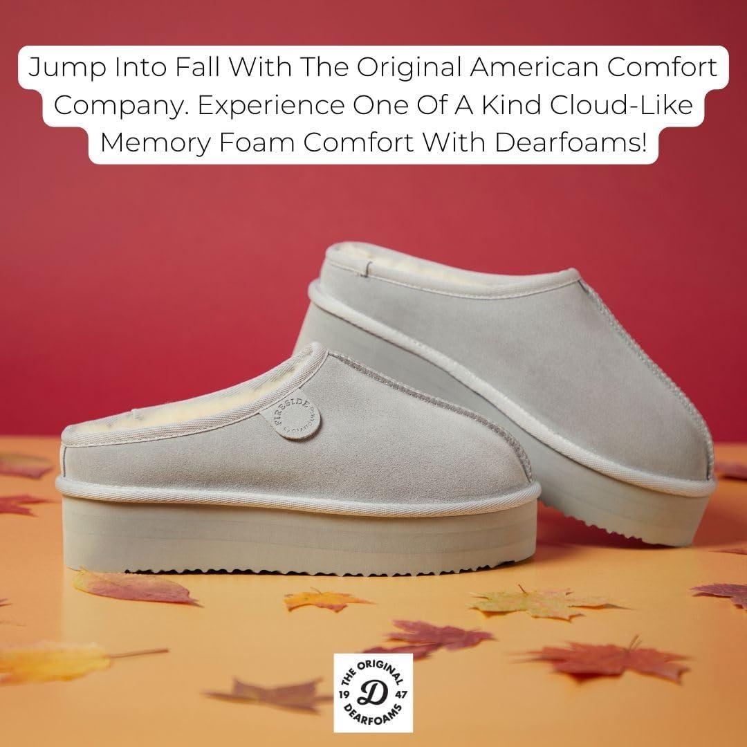 imageFireside By Dearfoams Womens Queenstown Shearling Slippers Memory Foam Suede Clog IndoorOutdoor Slipin House ShoesSleet Platform