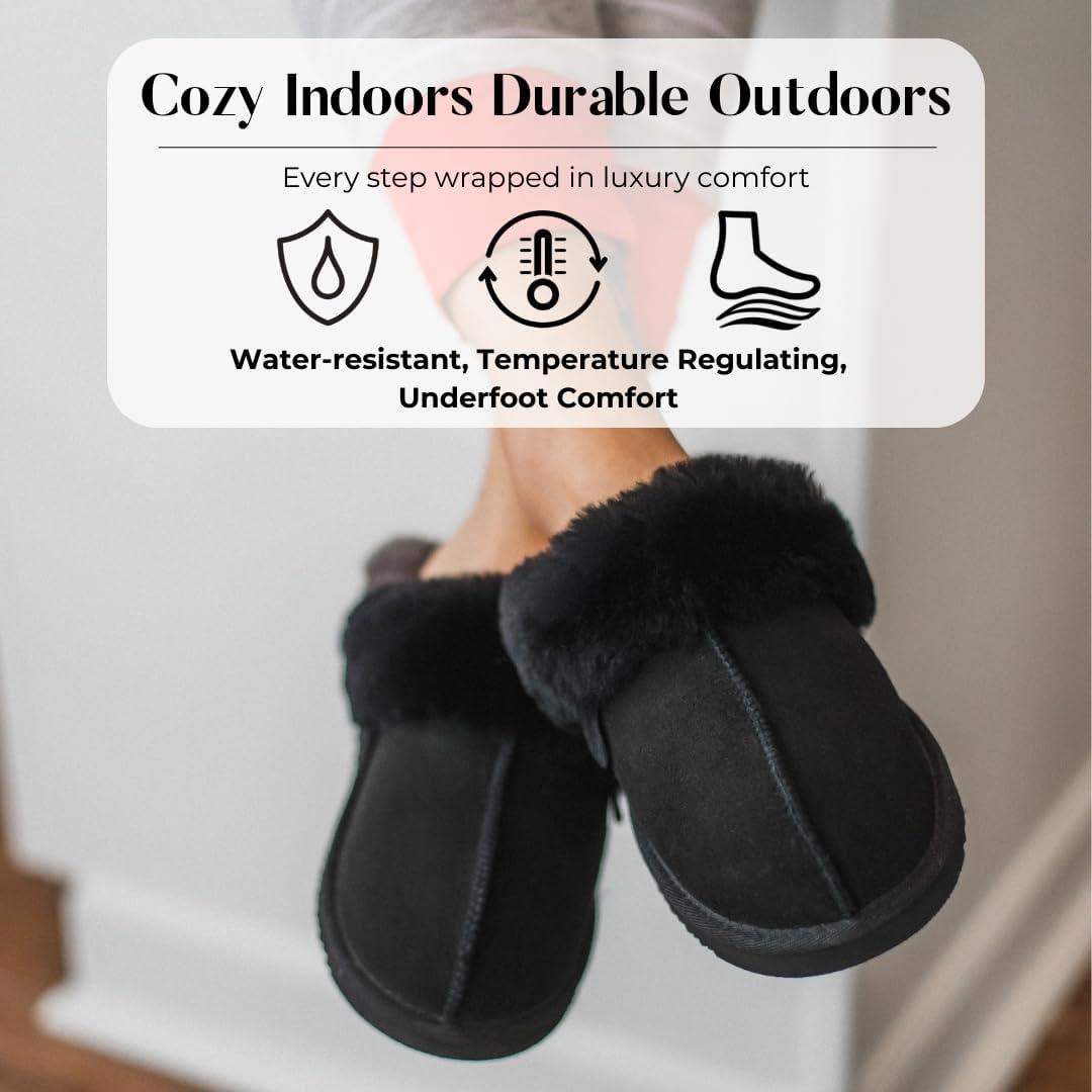imageFireside by Dearfoams Womens Fireside Sydney Shearling Fur IndoorOutdoor Scuff Slipper With Wide WidthsBlack