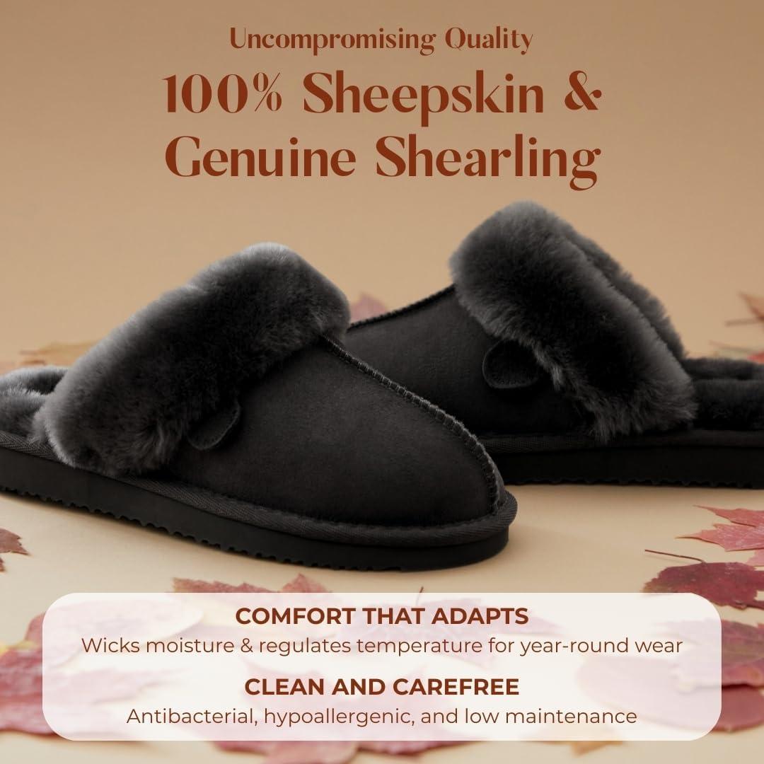 imageFireside by Dearfoams Womens Fireside Sydney Shearling Fur IndoorOutdoor Scuff Slipper With Wide WidthsBlack