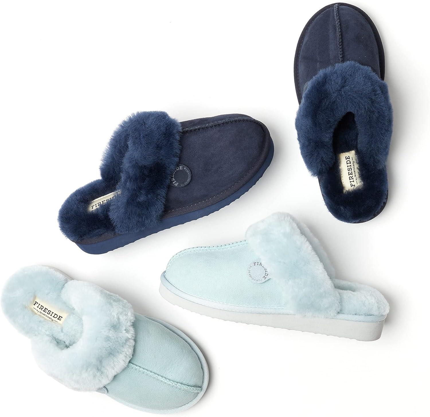 imageFireside by Dearfoams Womens Fireside Sydney Shearling Fur IndoorOutdoor Scuff Slipper With Wide WidthsBluewash