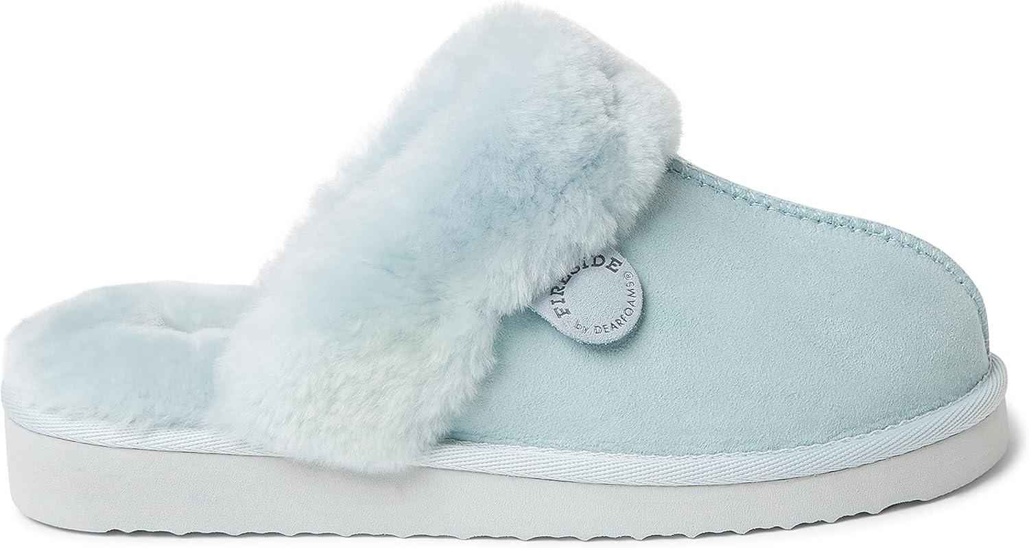 imageFireside by Dearfoams Womens Fireside Sydney Shearling Fur IndoorOutdoor Scuff Slipper With Wide WidthsBluewash