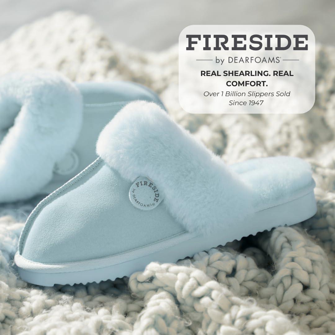 imageFireside by Dearfoams Womens Fireside Sydney Shearling Fur IndoorOutdoor Scuff Slipper With Wide WidthsBluewash