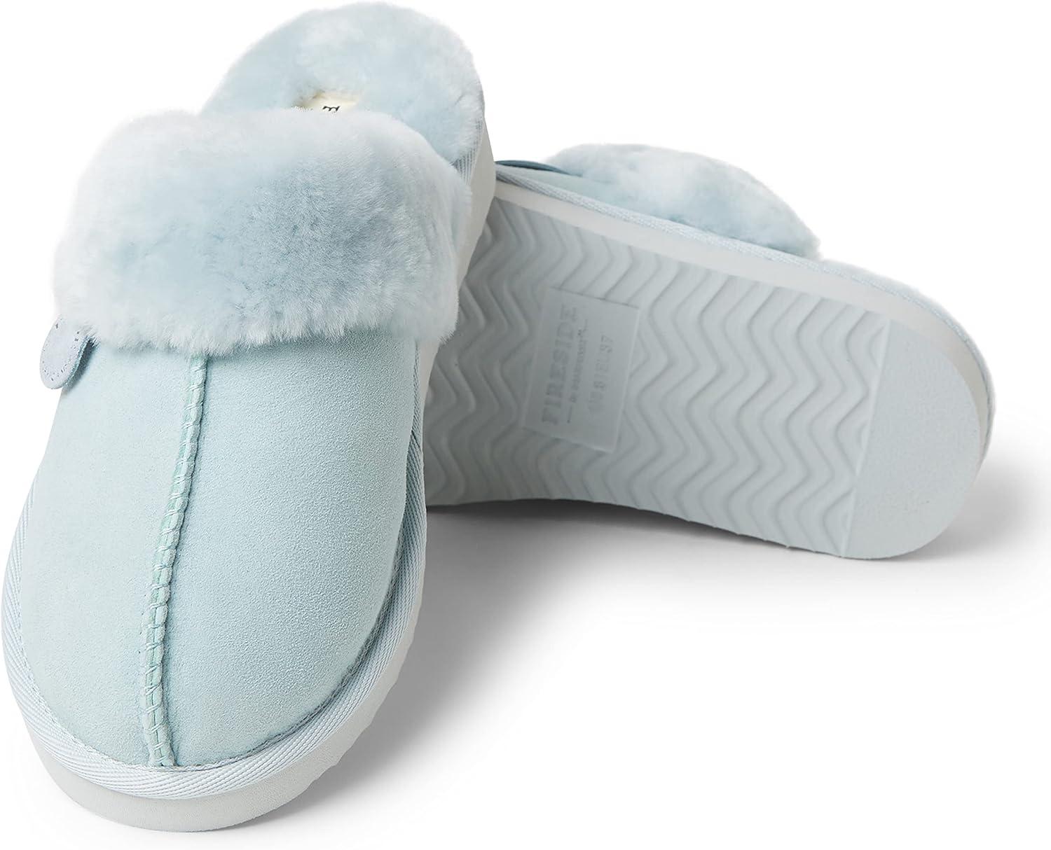 imageFireside by Dearfoams Womens Fireside Sydney Shearling Fur IndoorOutdoor Scuff Slipper With Wide WidthsBluewash