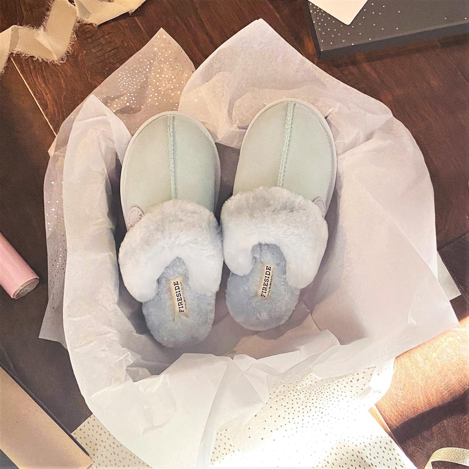imageFireside by Dearfoams Womens Fireside Sydney Shearling Fur IndoorOutdoor Scuff Slipper With Wide WidthsBluewash