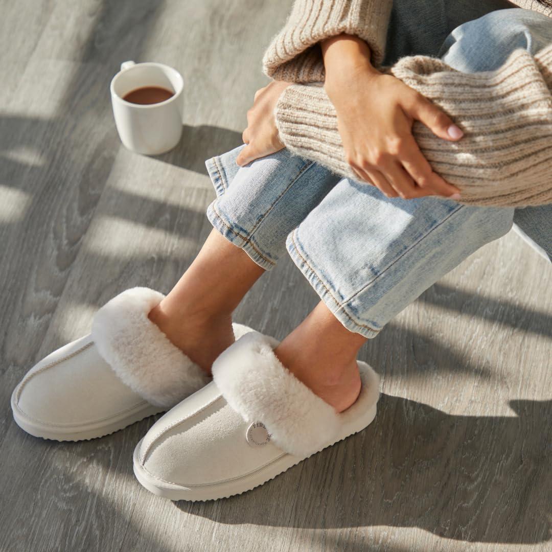 imageFireside by Dearfoams Womens Fireside Sydney Shearling Fur IndoorOutdoor Scuff Slipper With Wide WidthsBone
