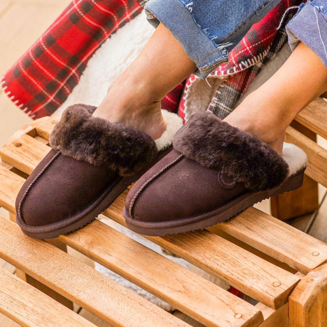 imageFireside by Dearfoams Womens Fireside Sydney Shearling Fur IndoorOutdoor Scuff Slipper With Wide WidthsCoffee