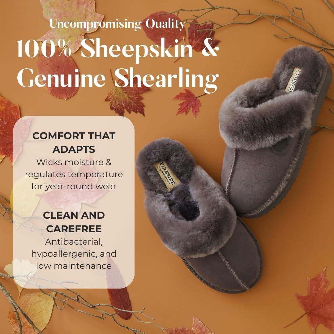 imageFireside by Dearfoams Womens Fireside Sydney Shearling Fur IndoorOutdoor Scuff Slipper With Wide WidthsGrey
