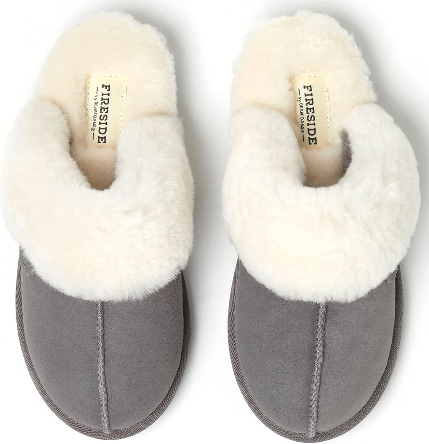imageFireside by Dearfoams Womens Fireside Sydney Shearling Fur IndoorOutdoor Scuff Slipper With Wide WidthsGrey Multi