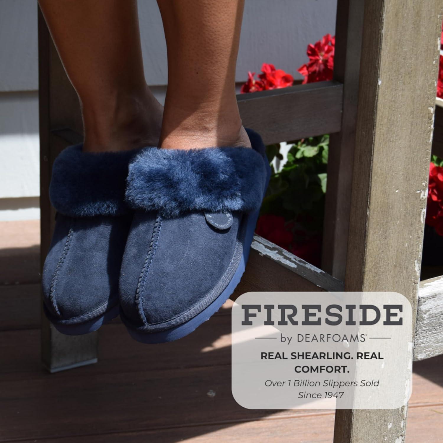 imageFireside by Dearfoams Womens Fireside Sydney Shearling Fur IndoorOutdoor Scuff Slipper With Wide WidthsNavy