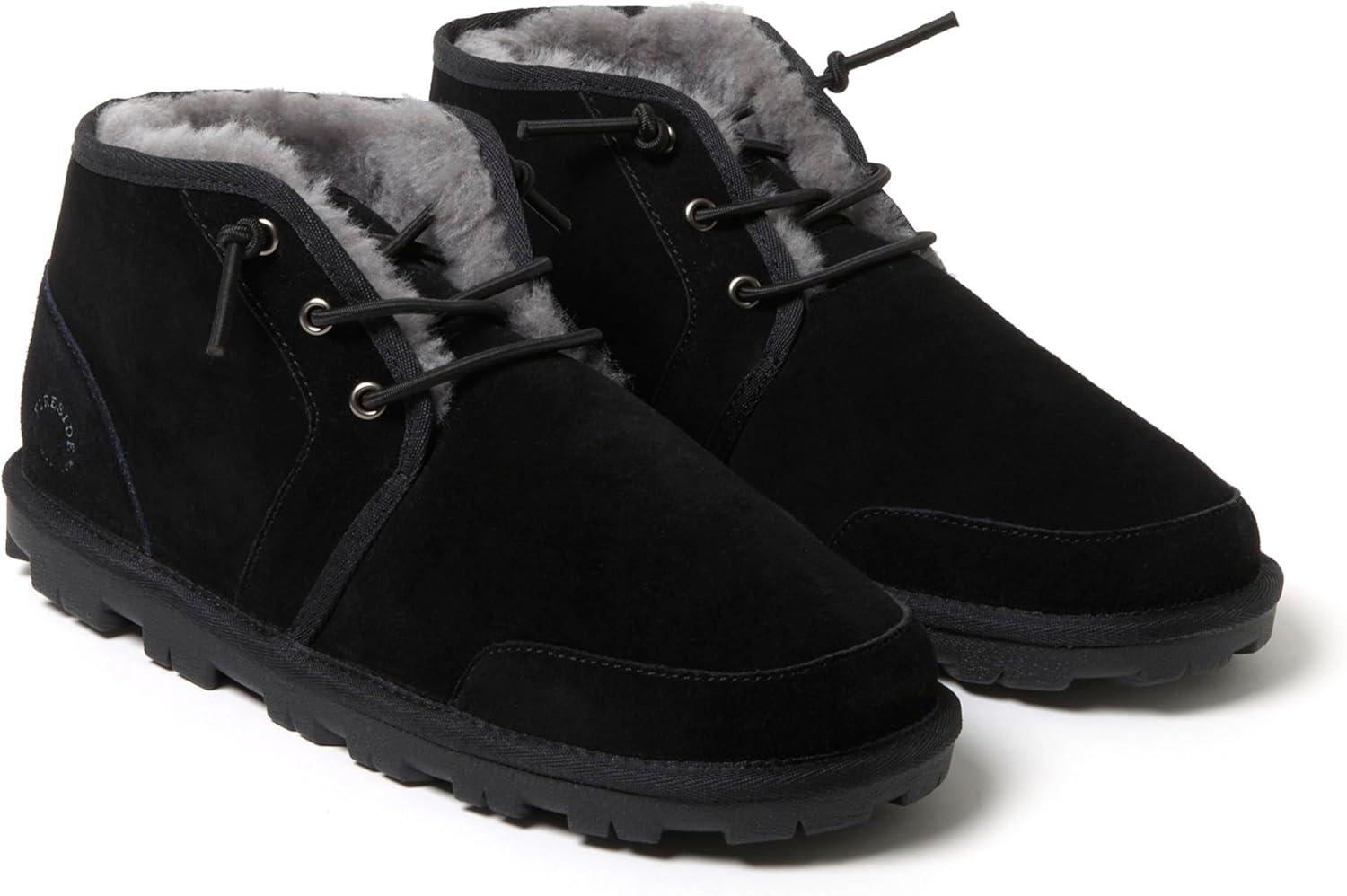 imageFireside by Dearfoams mens Shepparton Shearling Fur IndoorOutdoor Laceup Chukka BootBlack