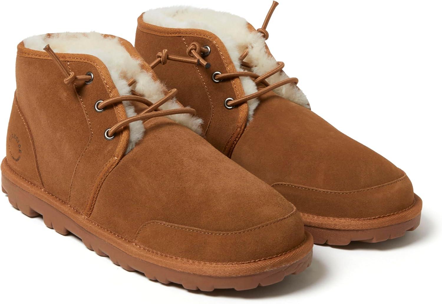 imageFireside by Dearfoams mens Shepparton Shearling Fur IndoorOutdoor Laceup Chukka BootChestnut