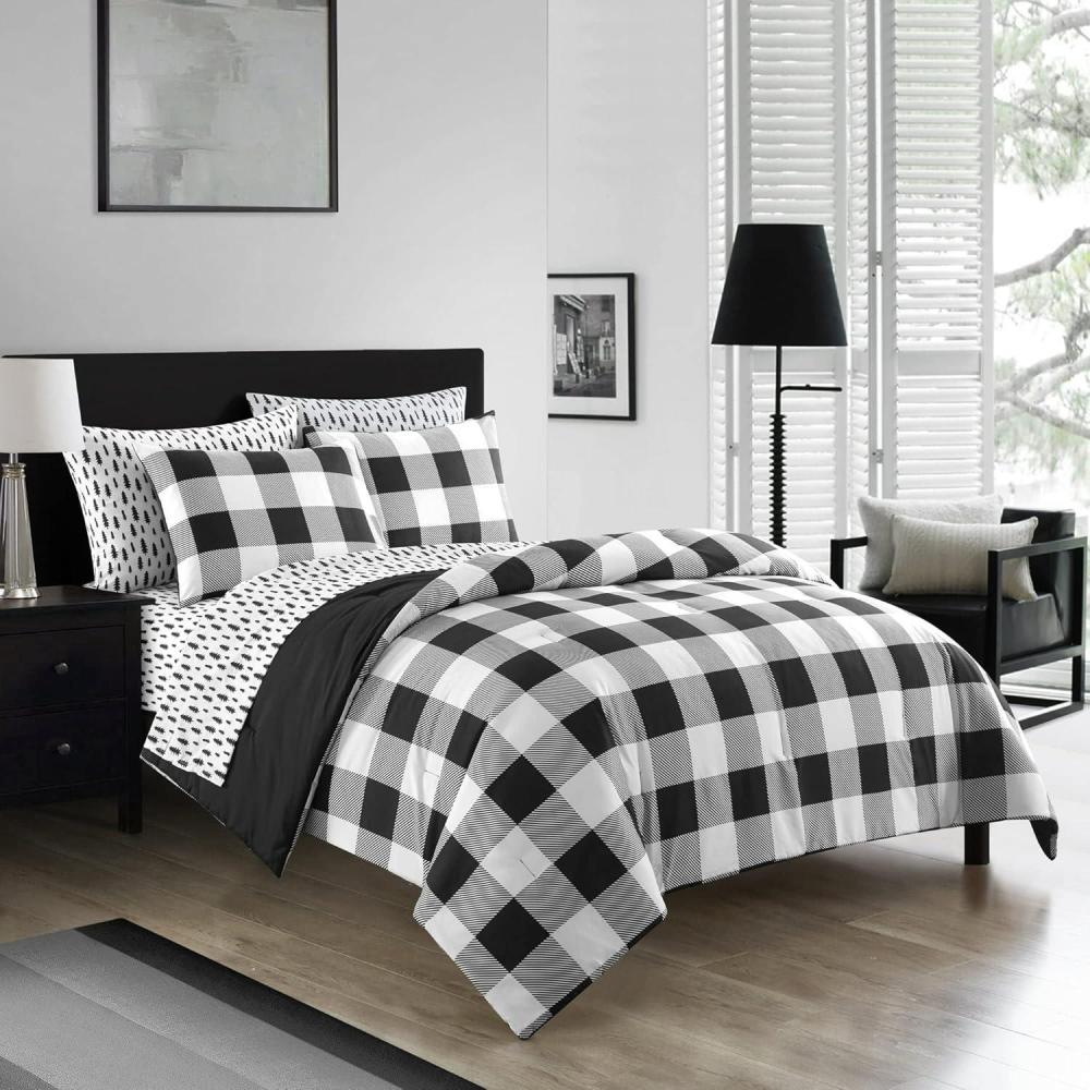 imageDearfoams 7 Piece Super Soft Bed in a Bag Bedding Set Black and White King