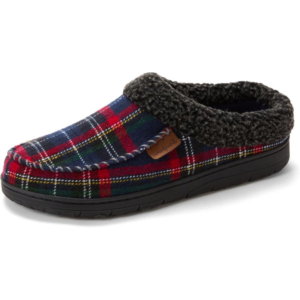 imageDearfoams Mens Brendan IndoorOutdoor Breathable Memory Foam Clog House Shoe with Wide Widths SlipperBlue Plaid