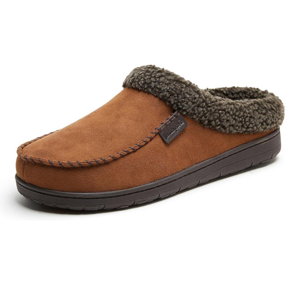 imageDearfoams Mens Brendan IndoorOutdoor Breathable Memory Foam Clog House Shoe with Wide Widths SlipperChestnut