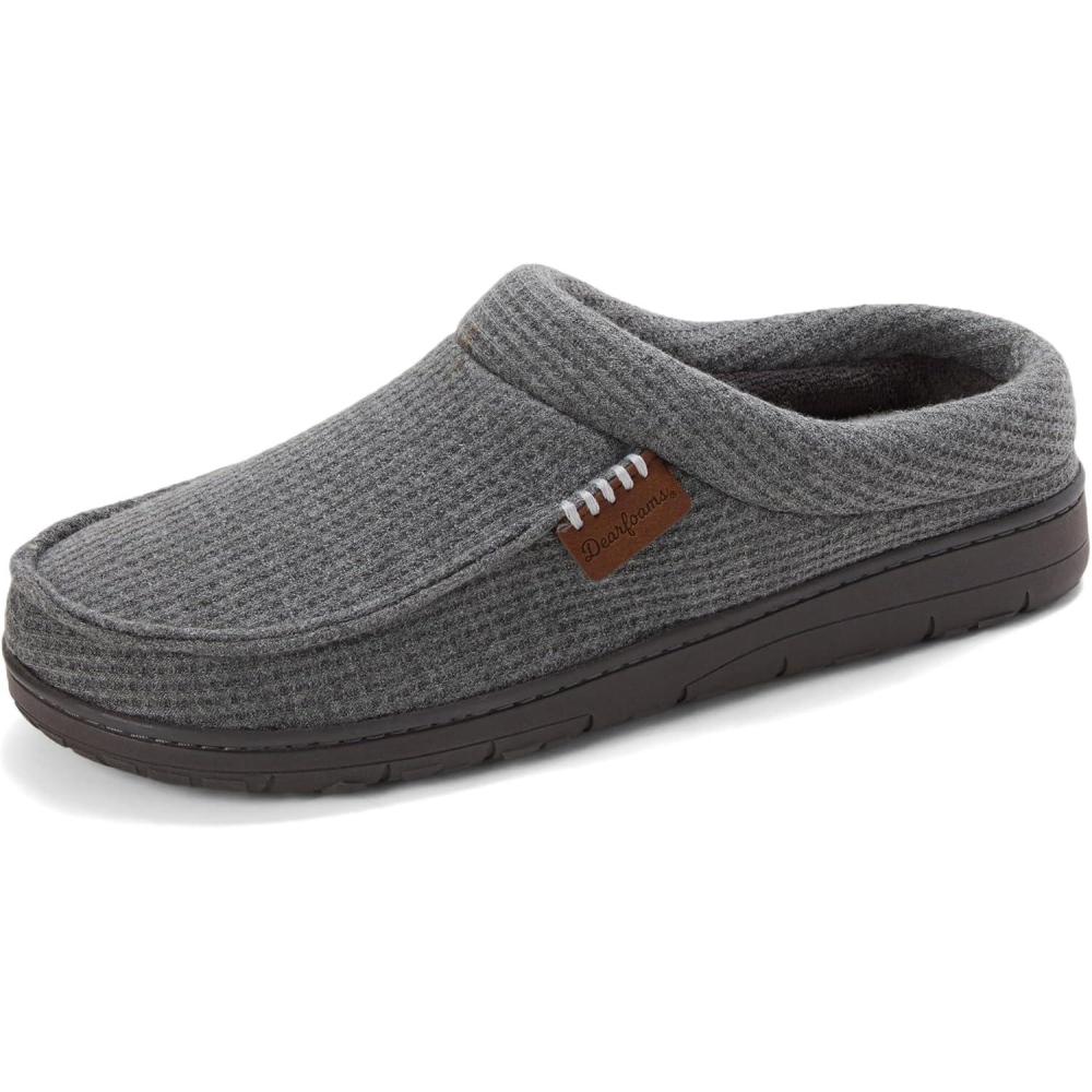 imageDearfoams Mens Brendan IndoorOutdoor Breathable Memory Foam Clog House Shoe with Wide Widths SlipperDark Grey Waffle Knit