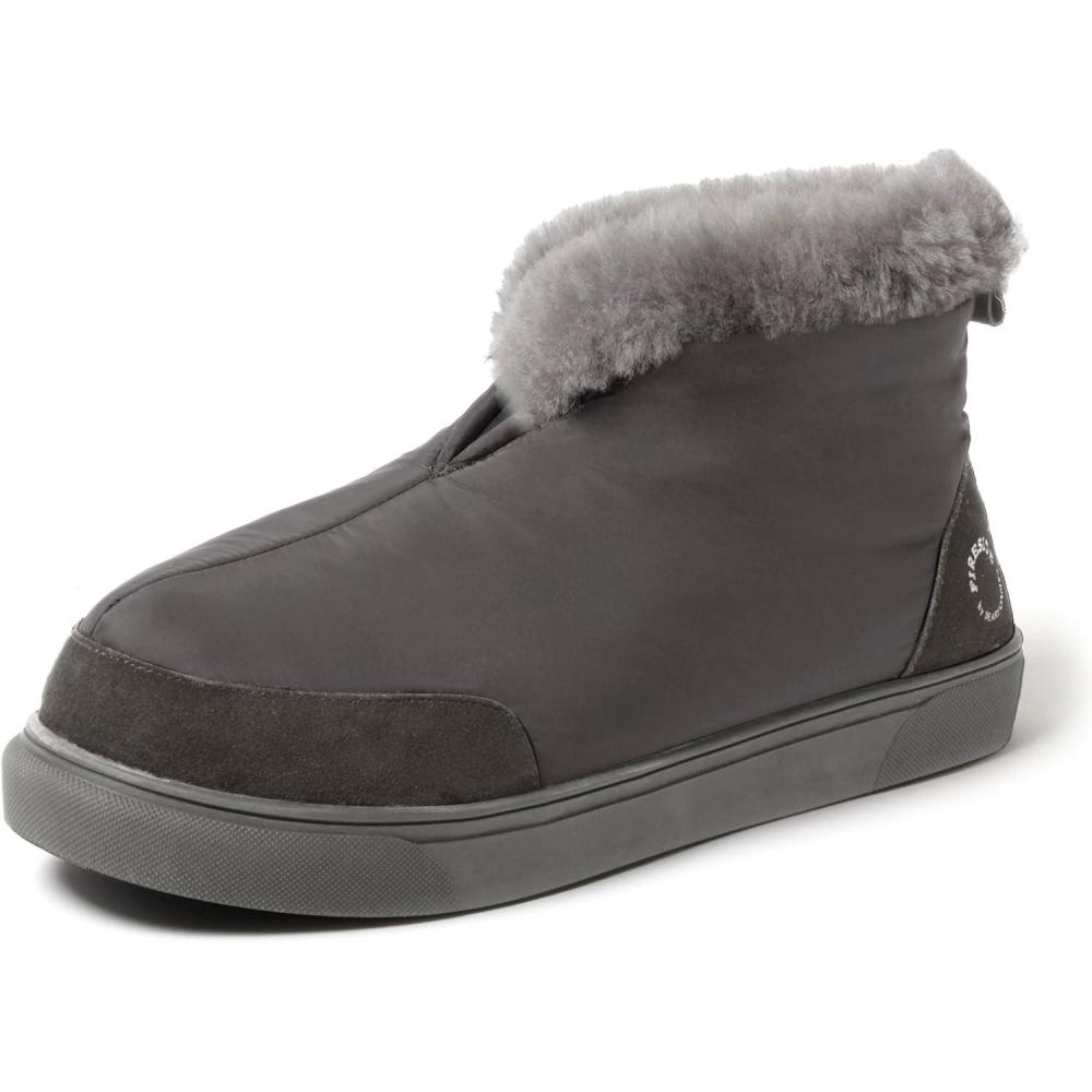 imageDearfoams Mens Fireside Nylon Australian Shearling Water Resistant Aprs Winter Warm Up Bootie Snow BootGrey Pavement