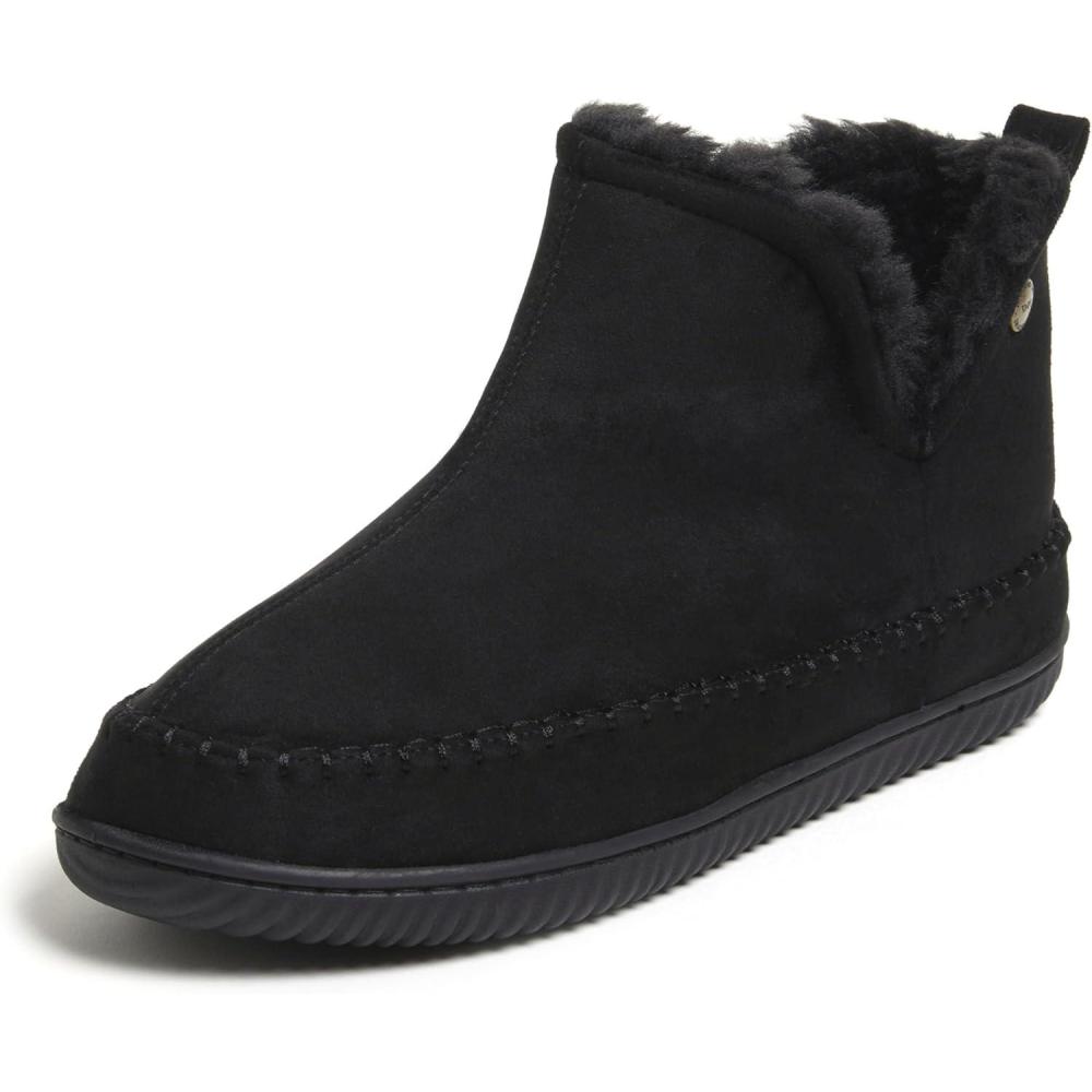 imageDearfoams Mens Memory Foam Indoor House Slippers Brixen Ankle Boot House Shoes Gifts for MenBlack