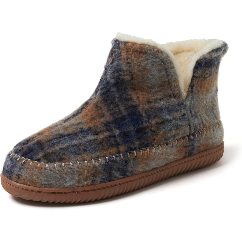 imageDearfoams Mens Memory Foam Indoor House Slippers Brixen Ankle Boot House Shoes  Gifts for MenBlue Plaid