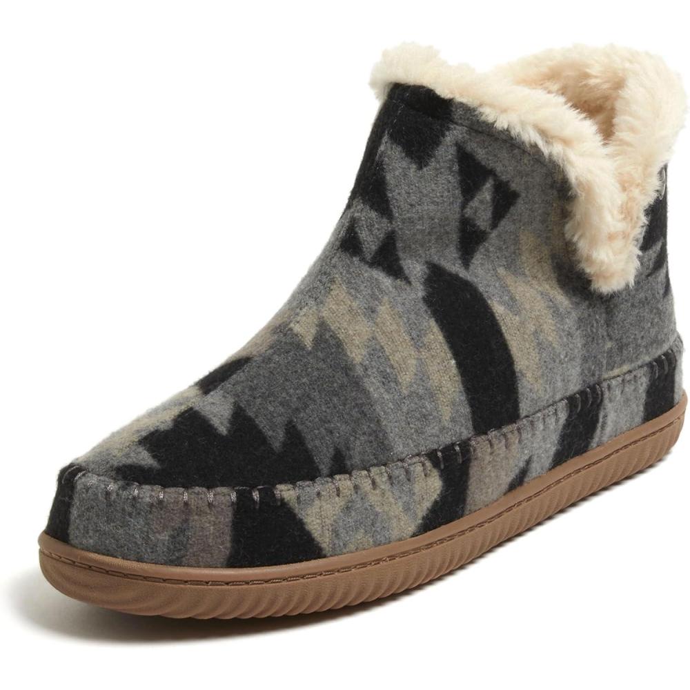 imageDearfoams Mens Memory Foam Indoor House Slippers Brixen Ankle Boot House Shoes Gifts for MenGrey Combo