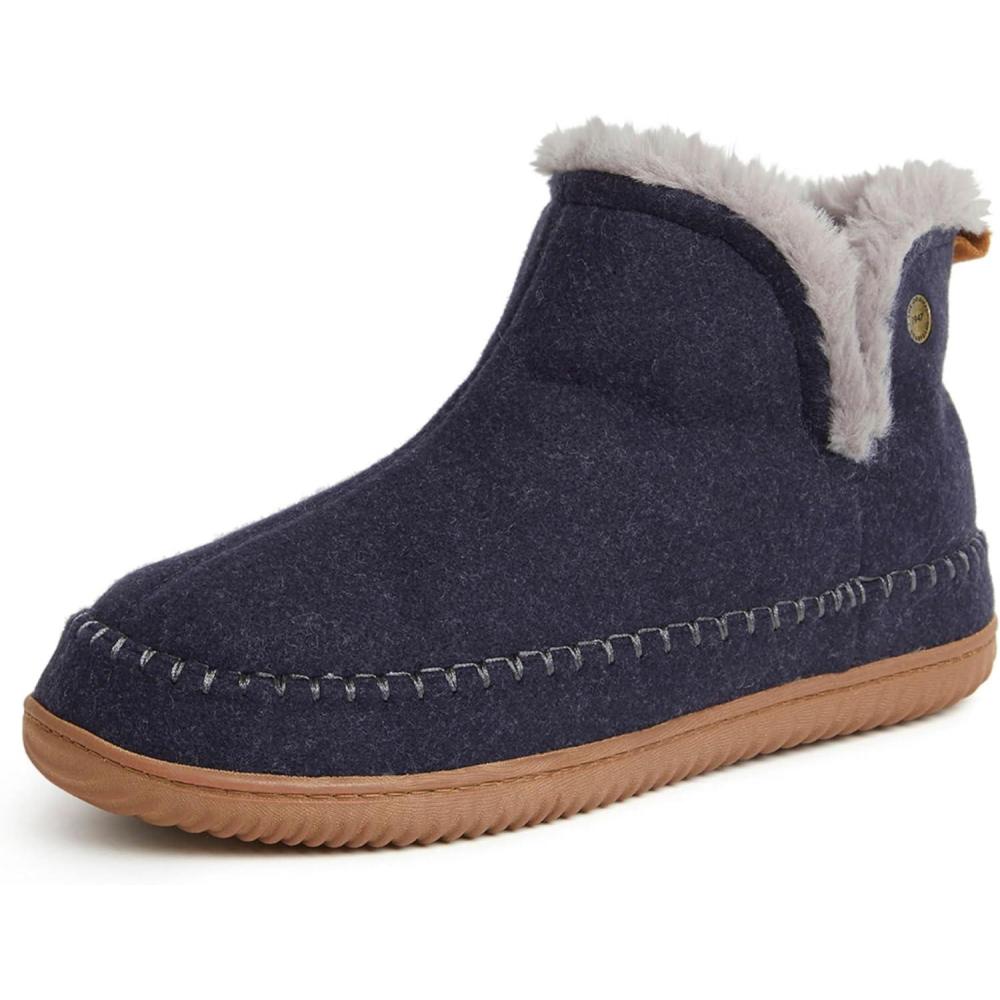 imageDearfoams Mens Memory Foam Indoor House Slippers Brixen Ankle Boot House Shoes Gifts for MenNavy Heather