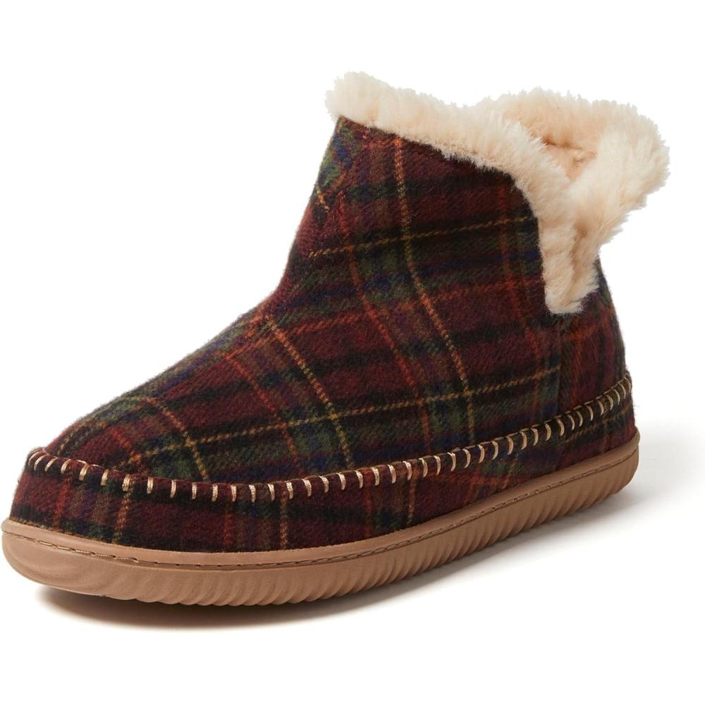 imageDearfoams Mens Memory Foam Indoor House Slippers Brixen Ankle Boot House Shoes Gifts for MenRed Plaid