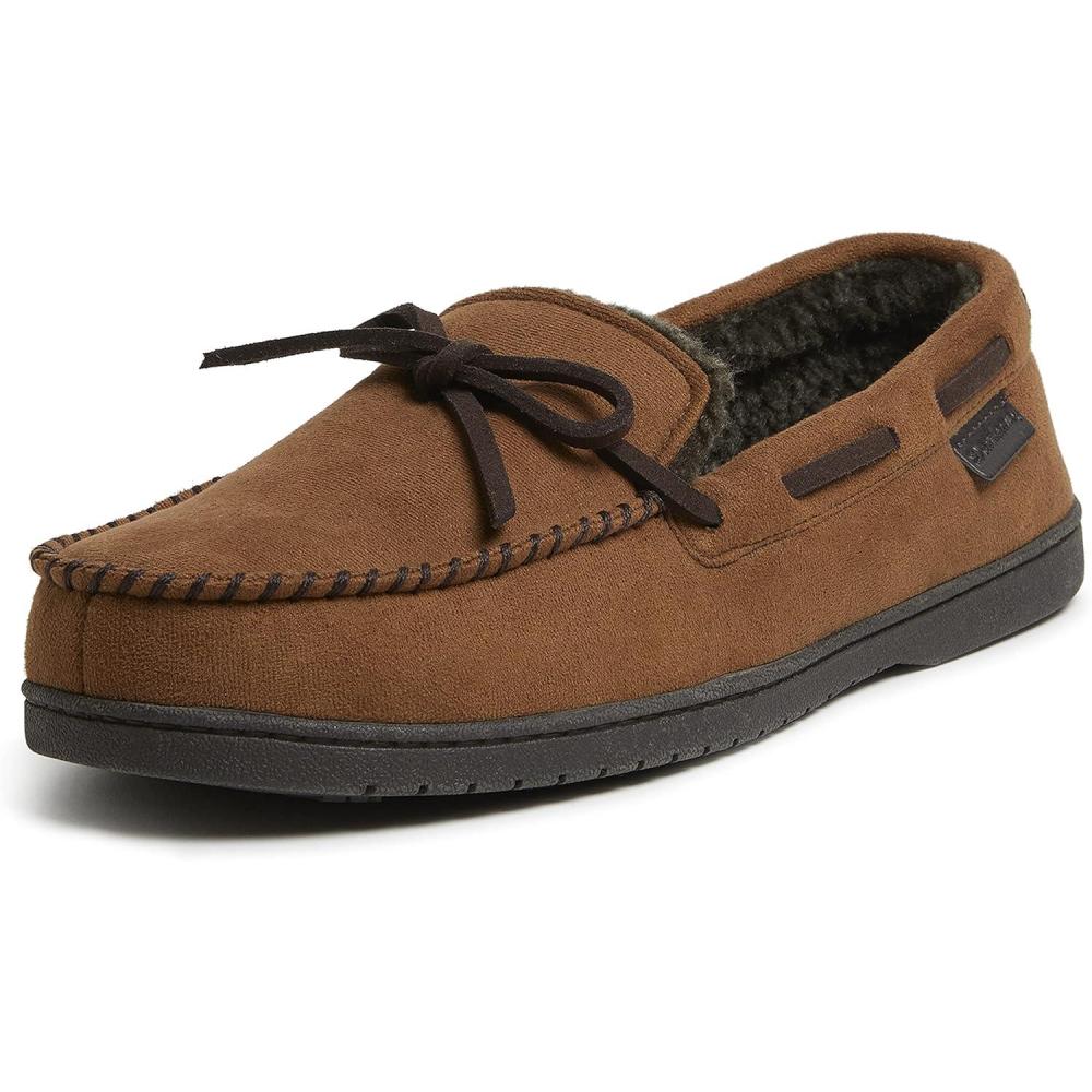 imageDearfoams Mens Microsuede Moccasin with Tie SlipperChestnut