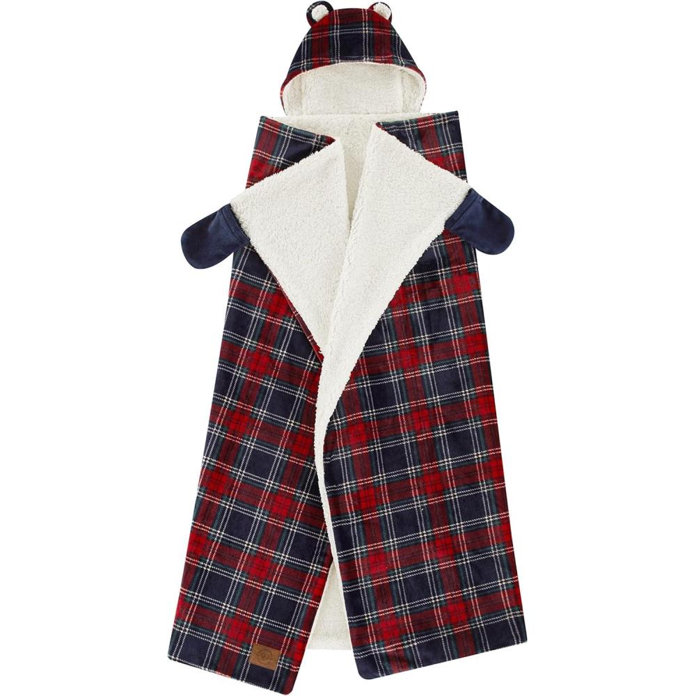 imageDearfoams Red Tartan Plaid Printed Royal Plush with Sherpa reverse Adult Hooded Throw 50quotx60quot