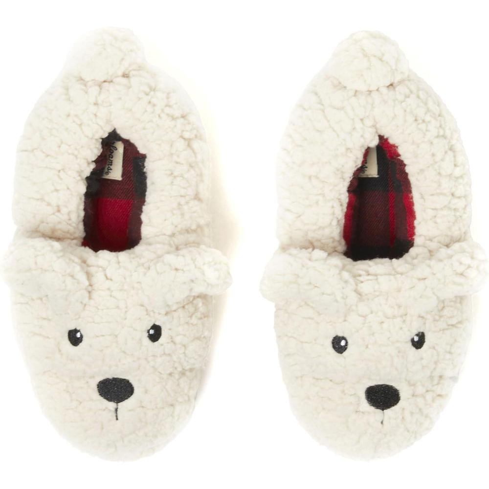 imageDearfoams Unisex Adult Holiday Christmas Gift Family Matching Santa Reindeer Teddy Bear Plush Memory Foam SlippersAdult Bear