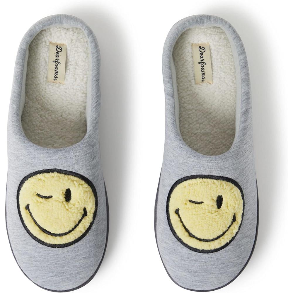 imageDearfoams Unisex Adult Smile Icon Retro Preppy SlippersMens Grey