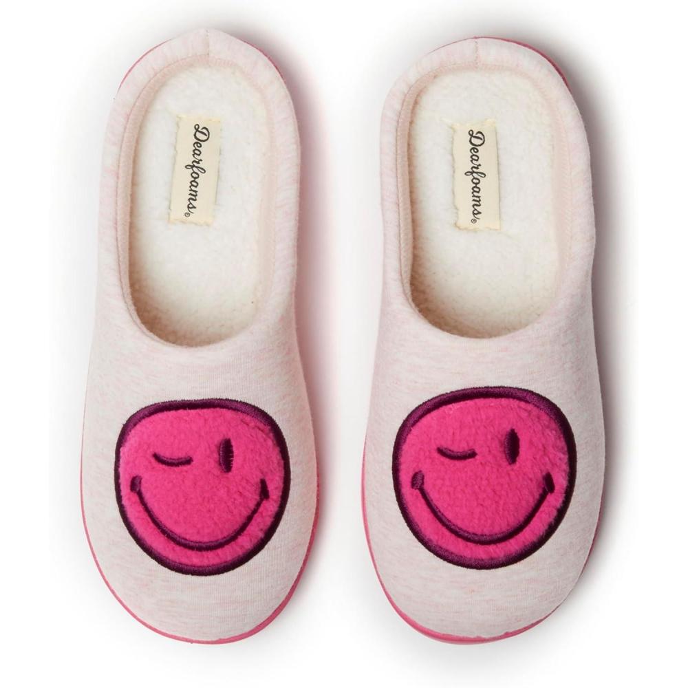 imageDearfoams Unisex Adult Smile Icon Retro Preppy SlippersWomens Pink