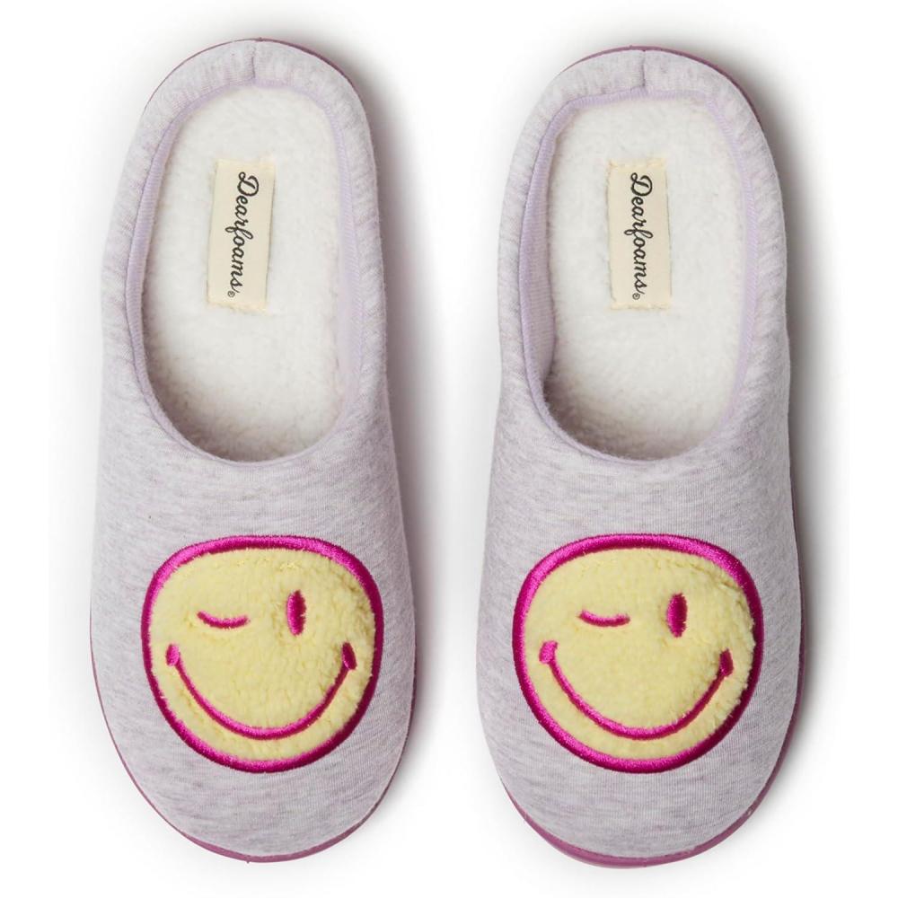imageDearfoams Unisex Adult Smile Icon Retro Preppy SlippersWomens Purple