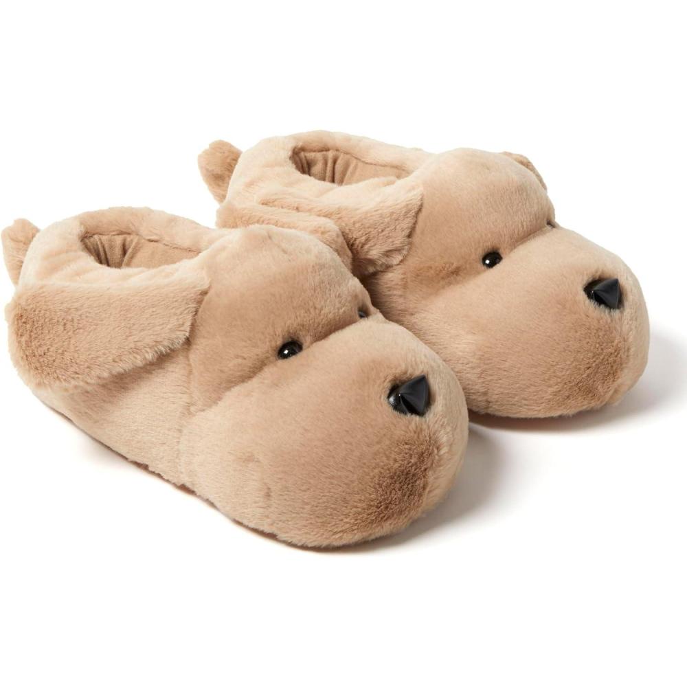 imageDearfoams Womens Cozyfoams Plush Animal Slippers Fuzzy Character House Shoes Memory Foam ComfortBrown Dog