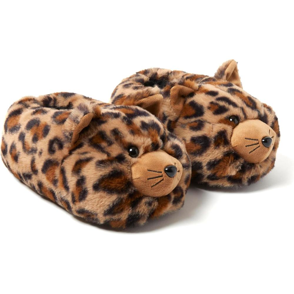 imageDearfoams Womens Cozyfoams Plush Animal Slippers Fuzzy Character House Shoes Memory Foam ComfortLeopard Cat