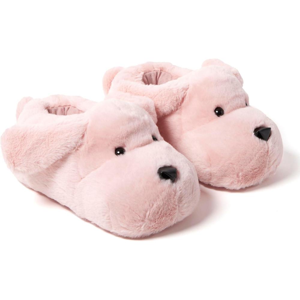 imageDearfoams Womens Cozyfoams Plush Animal Slippers Fuzzy Character House Shoes Memory Foam ComfortPeach Dog