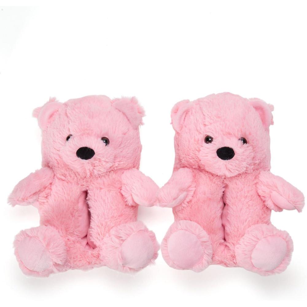 imageDearfoams Womens Cozyfoams Plush Animal Slippers Fuzzy Character House Shoes Memory Foam ComfortPink Bear