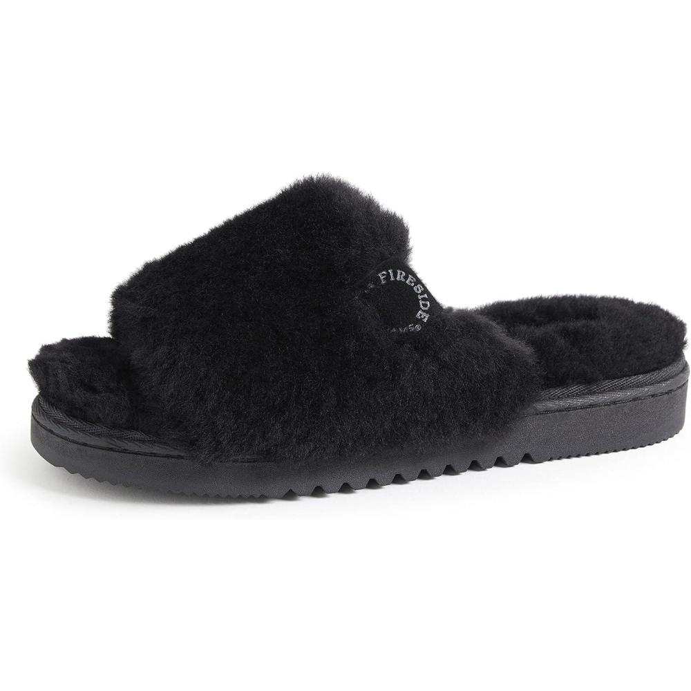 imageDearfoams Womens Fireside Cairns Shearling Easy onOff Slide Sandal SlipperBlack