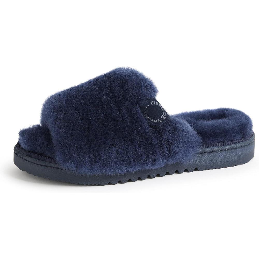 imageDearfoams Womens Fireside Cairns Shearling Easy onOff Slide Sandal SlipperNavy